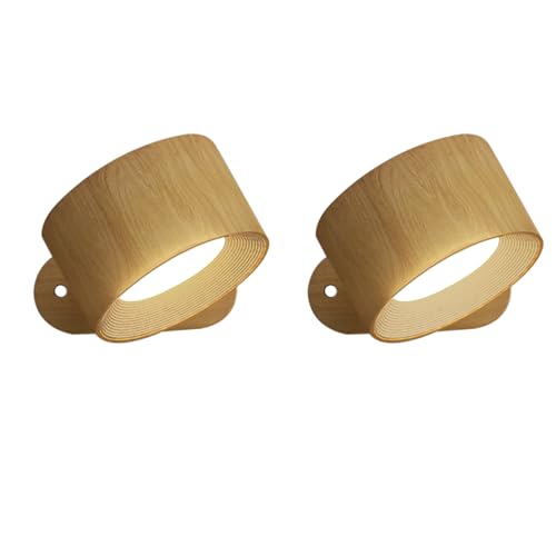 Feallive Lámpara de pared LED, Apliques Interior 1 Pcs puerto de carga USB, Control táctil 3 niveles de brillo temperatura de 3 colores Focos de pared (Grano de Madera 2 Piezas)