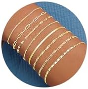 女性用ゴールドブレスレット、14Kゴールドメッキの優美なブレスレットセット、レイヤードチェーンブレスレットパックジュエリー, M