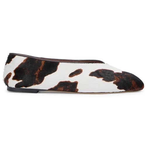 Cow Print Ballet Flats Shoes for Women Square Toe Slip On Animal Print Ballerina Shoes Comfortable Casual Flats