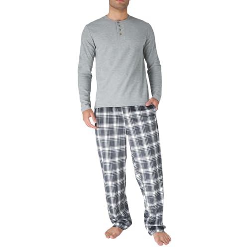 DOCKERS Men's Pajama Sets, Plaid PJ Pants for Men and Waffle Henley Long Sleeve Shirt