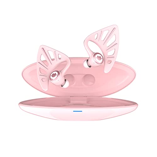 Yowu Elf Ear Headphones, Wireless 5.0 Earphones, 10 Colors RGB Effects with App Control, Dual Microphone Noise Reduction, IPX4 Water Resistant, Elf in-Ear Earbuds with Charging Case -Pink