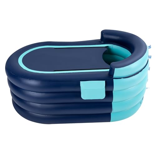 Bañera de hidromasaje hinchable 84 x 140 x 74 cm con bomba de aire inalámbrica para adultos para baños de agua caliente y baños de hielo, color azul