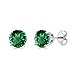 Gem Stone King 925 Sterling Silver Green Simulated Emerald Stud Earrings For Women 2.44 Cttw Round 7MM