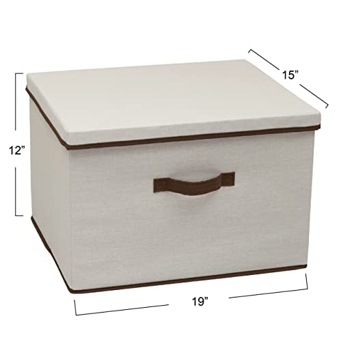 Household Essentials Wide Fabric Storage Bin With Lid, 18.5" W X 15" D, Wide-18.5", Natural And Brown #TOP2