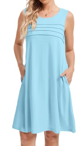 Image of CHICGAL Womens Summer Dresses Casual Loose Pleated Front Tshirt Sleeveless Tank Sundresses with Pockets 2026