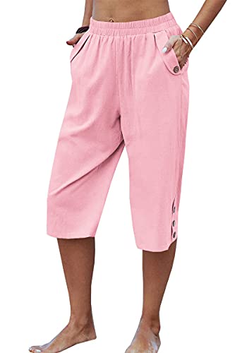 Image of Veatzaer Women's Elastic Waist 3 /4 Capri Harem Pants with Pockets Casual Loose Solid Yoga Trousers S-XXL