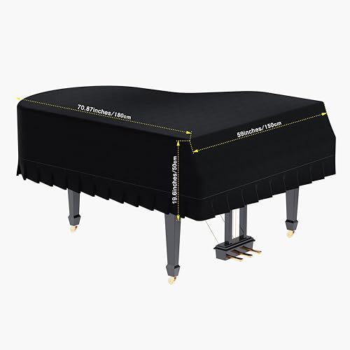 Velvet Grand Piano Cover,Piano Cover Decorative Full black Piano Cloth Sot Bordered Triangle Decorated Protective