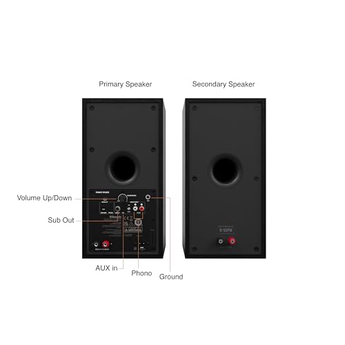 Image of Klipsch R-50PM Powered Speakers - with 5.25 inch Subwoofers, Deep Bass (55Hz), Bluetooth Connectivity, and Versatile Input Options - Black