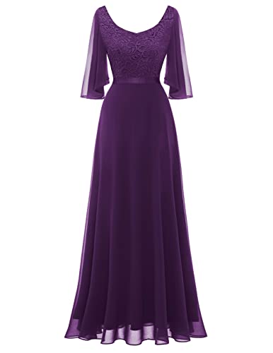 DRESSTELLS Damen Ballkleid Maxi Lang Abendkleider Chiffon Spitzen...