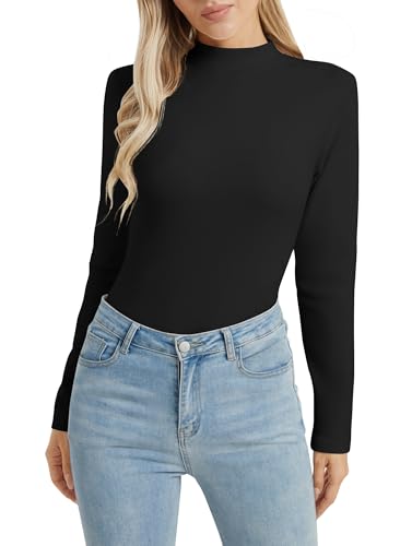 T-shirt col roulé femme manches longues haut léger Urban CoCo noir