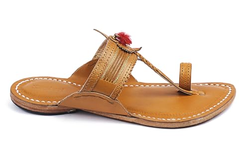 Image of KORAKARI Mens Kolhapuri Chappal, Handcrafted Sandal, Smooth and Comfortable Flip Flops Slipper Anti Slip Design Genuine Leather Traditional Footwear.