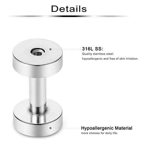 Ftovosyo 6 Pairs Surgical Steel Ear Gauges Screw Plugs Tunnel Earlobe Expander Stretcher Piercing Jewelry Kit for Women Men 14G-6G2