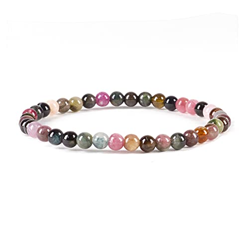 Cherry Tree Collection - Small, Medium, Large Sizes - Gemstone Beaded Bracelets For Women, Men, and Teens - 4mm Round Beads (Tourmaline - Small)