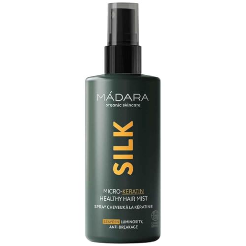 MÁDARA SILK Micro-Keratin Healthy Hair Mist, 90 ml – Repara el cabello dañado, reduce la rotura, alisa y aporta luminosidad, certificado Ecocert, envase reciclable