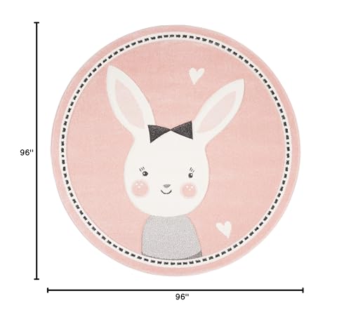 SAFAVIEH Carousel Kids Collection Area Rug - 8' Round, Pink & Ivory, Bunny Design, Non-Shedding & Easy Care, Ideal for High Traffic Areas for Boys & Girls in Playroom, Nursery, Bedroom (CRK166P)
