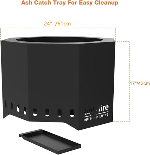 ONLYFIRE OUTDOOR LIVING 24" Modern Fire Pit, Premium Portable Outdoor Firepit for Camping Tailgating Patio Backyard Beach Party, Smokeless Wood Burning Fireplace, Black FP013