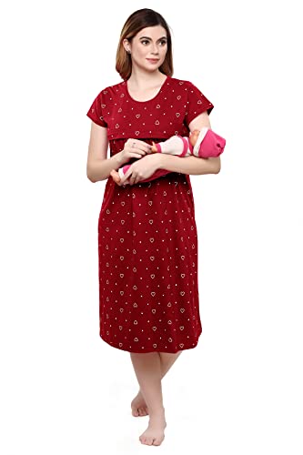 Image of TIGYWIGY Women's Cotton Printed Knee Length Maternity /Feeding /Nursing Nighty