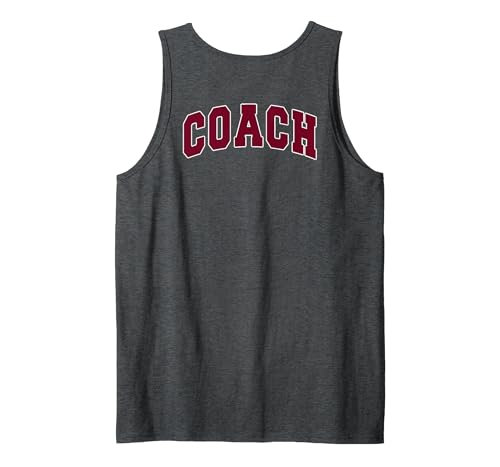 Coach Sports Trainer Vintage Varsity Team Red on The Back Tank Top, Men, Dark Heather Grey, Large