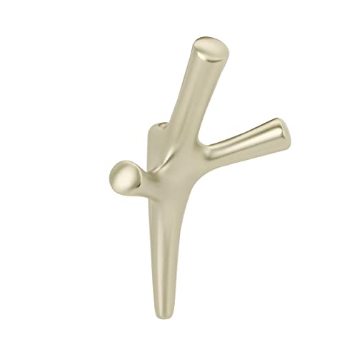 Image of Amerock Kodiak Triple Prong Golden Champagne Wall-Mounted Hook | Decorative wall hook in durable zinc construction for coats, hats, bags, towels, and everyday organization