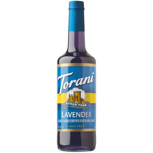 Torani Lavender Sugar Free Syrup (750ml) Zero Calorie Lavendar Syrup for Cocktails Mocktails Iced Tea Sodas & Protein Shakes No Sugar No Alcohol Ideal for Drinks and Desserts