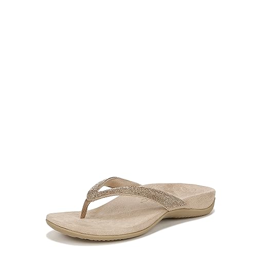 Vionic Women's Flip Flop Dillon Shine Supportive Sandals – Comfortable Ladies Slides That Include VIO MOTION Technology Orthotic Champagne Rhinestone 7.5 Medium