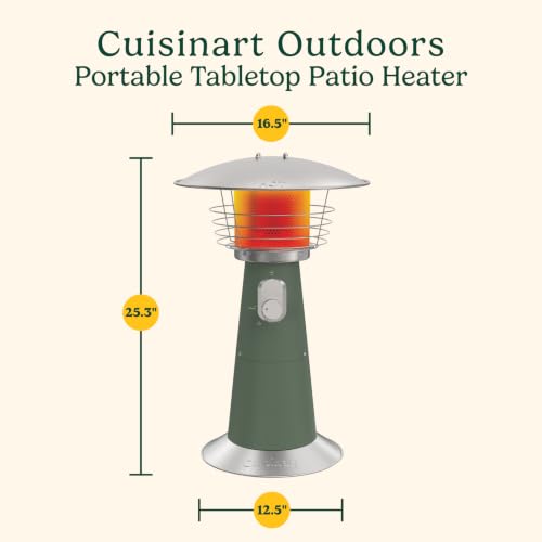 Image of Cuisinart Portable Tabletop Patio Heater, 11,000 BTU Outdoor Propane Heater with Safety Tilt Switch and Adjustable Heat, Burner Screen Guard, 30 sq. Foot Heat Range, Sage