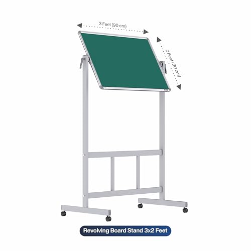 Image of Pragati Systems 360 Revolving Whiteboard Stand for Home, Office & School with Built-in 2x3 Feet Double-Sided Prima Magnetic Writing Board (White + Chalk), Magnets, White Board Duster and Markers