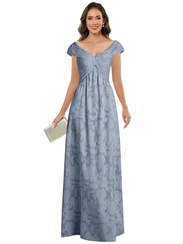 BOLENSYE Cap Sleeve Lace Mother of The Bride Dresses A Line V-Neck Pleated Long Formal Evening Party Gown4