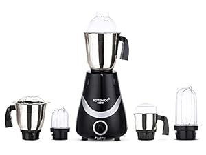 Rotomix Necklace 600W Mixer Grinder with 3 Stainless Steel Jars and 2 Bullet Jars (1 Wet Jar, 1 Dry Jar, 1 Chutney Jar and 2 Bullet Jars), Black-Silver.Make in India(ISI Certified)