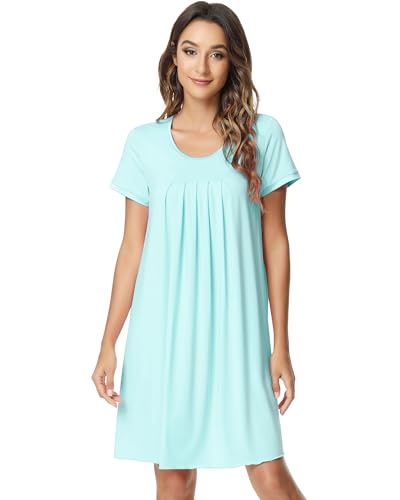 Image of NACHILA Nightgowns for Women-Viscose Made from Bamboo, Pleated Sleepwear.