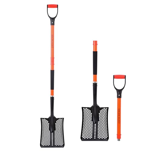 Detachable Sifting Shovel - 45 Inch Sand Sifter with Ergonomic D-Grip Handle for Beach Garden & Farm Cleaning - Fiberglass Handle & Powder Coated Steel (Black and orange 1-Detachable Sifting Shovel)
