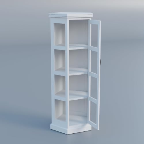 Image of Krishna Wood Decor Soild Sheesham Wood Deco White Daimond Cut Hexagonal Display Book Shelf with Acrylic Glass Door, 4 Storage Shelves Conner Bookcase, Display Cabinet Use for Library & Gust Areas