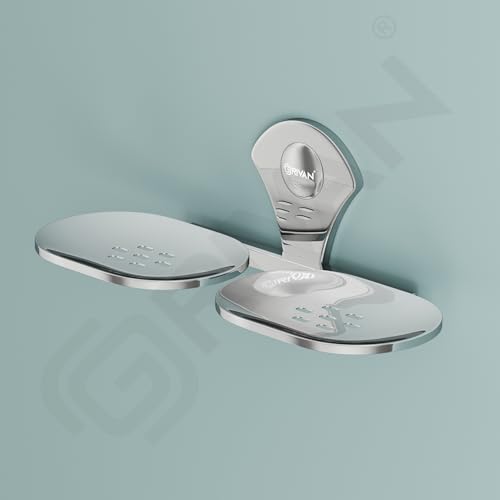 Image of GRIVAN Stainless Steel Double Soap Holder | Wall Mounted Round Soap Stand for Bathroom, Kitchen & Wash Basin | Soap Dish Bathroom Accessories (Silver Chrome)