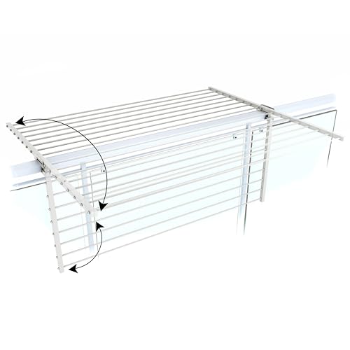 foxydry Duo, Foldable Balcony Clothes Drying Rack, Laundry Drying Rack, Folding Stainless Steel and Aluminum Outdoor Rail-Mounted Laundry Rack for Terraces, Balconies, and Railings - Length 46.5 in