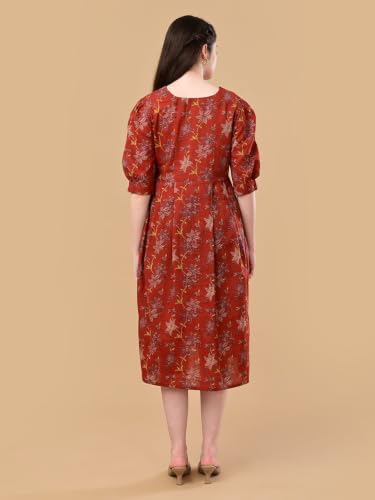 Image of The Mom Store Maternity and Nursing Dress | Pre and Post Pregnancy Dress for Womens | Zipper /Button Opening | Causal Wear | Trendy Stylish Causal Dresses for New Moms