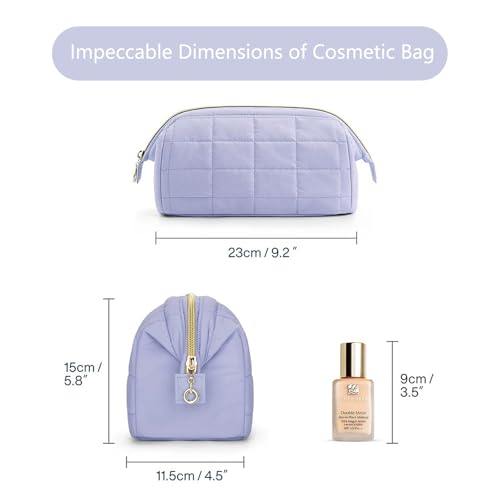 Image of Small Puffer Bag, Crescent Shoulder Bag for Women,Nylon Quilted Tote Handbags with Adjustable Strap (Purple+ Cosmetic Bag)