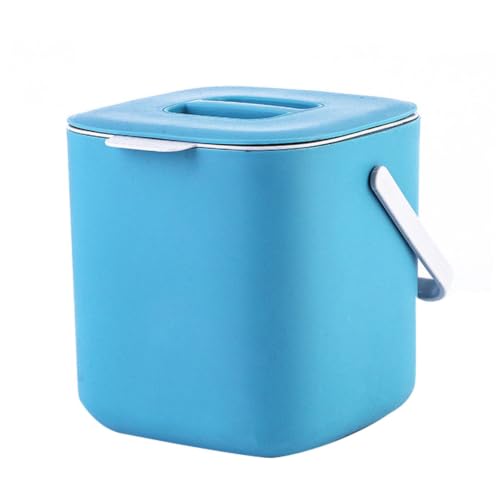 Papelera portátil rectangular con tapa azul miniatura 1