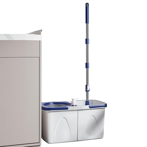 Wezalget Juego de fregona y cubo de limpieza, trapeador giratorio desmontable con mango ajustable, limpiador de pared que ahorra trabajo, de limpieza de suelos para una limpieza eficiente