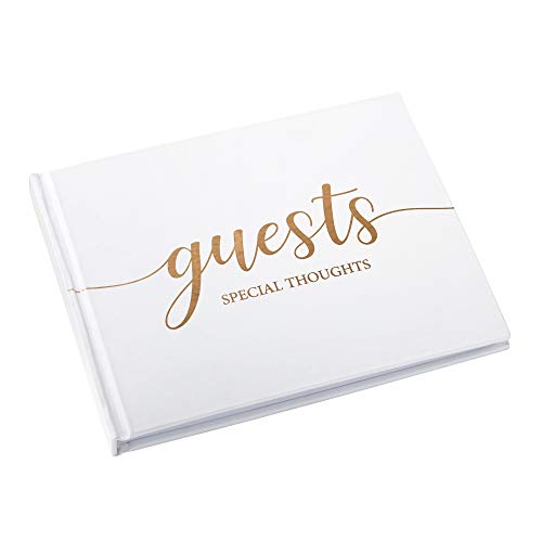Lillian Rose White Minimalist Simple Elegant Chic Wedding Registry Guestbook with Gold Writing, 0.75"x8.5"x6.8"