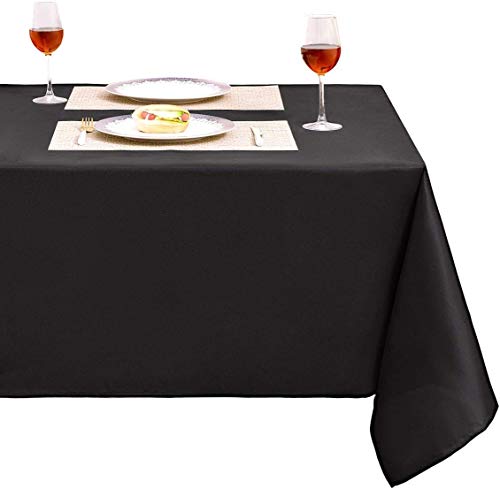 EVENTSDECO Rectangle Tablecloth Black Table Cloth Polyester 90x132 Wrinkle Resistant,Stain Resistant Fabric Table Cloths for Banquet Vendor Wedding Buffet and Party
