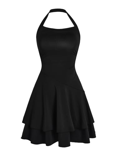 Milumia Girl's Summer Backless Halter Short Dress Sleeveless Tiered Layered Mini Dresses