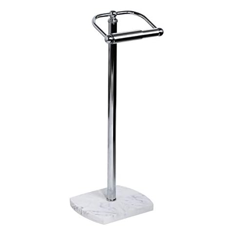Octavia Freestanding Bathroom Toilet Roll Holder/Dispenser, White Marble, Chrome, No Drilling Cover