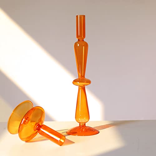 Orange Glass Candlestick Holders Taper Candle Holders Clear Glass Candle Holders for Wedding, Festival, Party