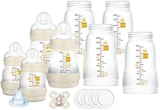 Mam Set of Bottles, 8 Bottles in Sizes of 130 Ml, 160 Ml and 260 Ml, 1 Soother Start Nanò, 4 Disquettes, 1 Soft Spout and Handles, Beige Color - 730 G, 14.7 x 16.8 x 21 cm; 720 Grams