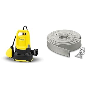 Kärcher SP 9.000 Flat flachsaugende Tauchpumpe, Fördermenge: 9.000 l/h & Gewebeschlauchset 1, 1/4 Zoll (10 m) mit flexiblem Gewebeschlauch