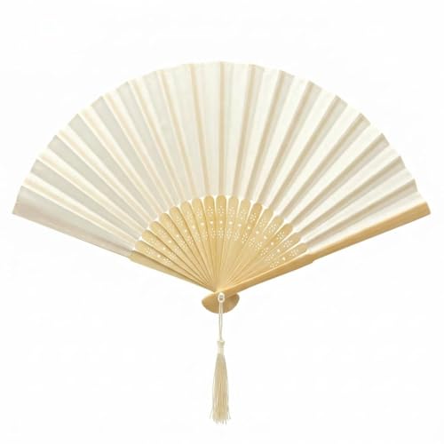 FANSOF. FANS Ventilador de tela de seda con una tassel grado A bambú costillas fiesta de boda favor ventilador de mano ((Beige marfil))