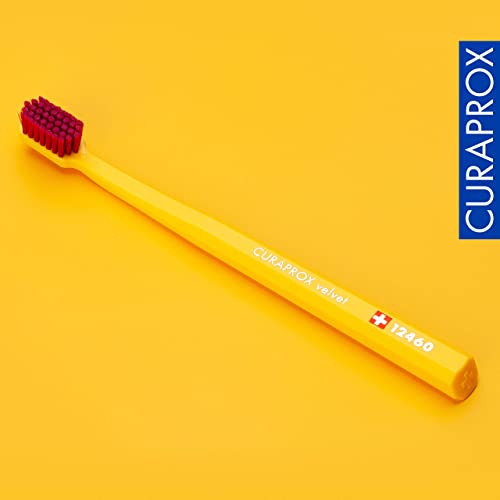 Image of Curaprox CS 12460 Velvet Soft Toothbrush - Sensitive Gum Care | Ultra-Gentle Cleaning with 12,460 Filaments | Single Pack, Yellow-Burgundy