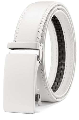 CHAOREN Automatik Gürtel Herren, Buckley Ledergürtel Ratsche Automatikschließe für Herren Business Anzug, 35mm Breit Gürtel ohne Löcher, Größe Angepasst, Weiß