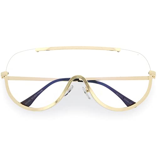 zeroUV - Oversize Semi Rimless Metal Trim Clear Mono Lens Shield Eyeglasses 65mm
