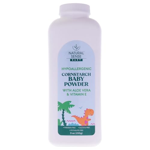 Natural Sense Plant-Based Hypoallergenic Cornstarch Baby Powder with Aloe Vera & Vitamin E, 9oz
